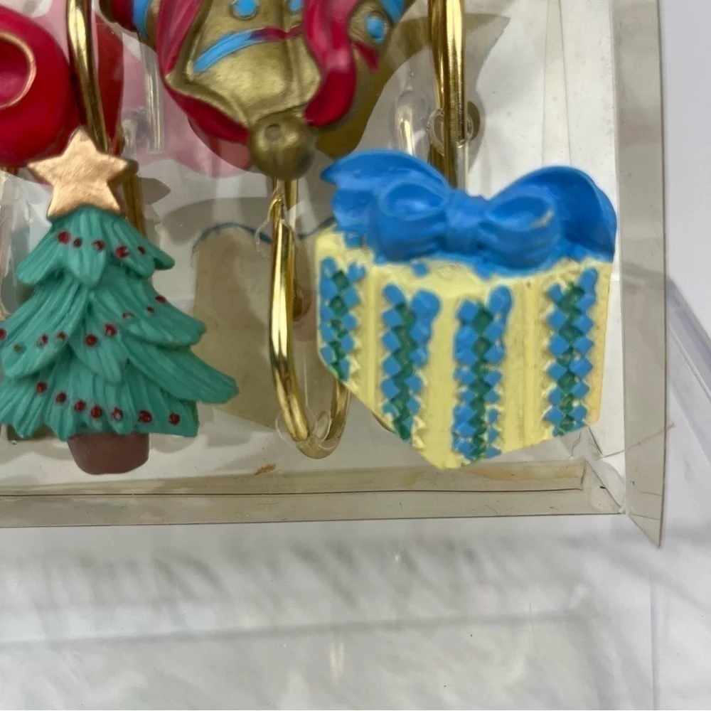 Set of 12 Christmas Shower Curtain Hooks Hand Painted Holiday Bathroom Decor